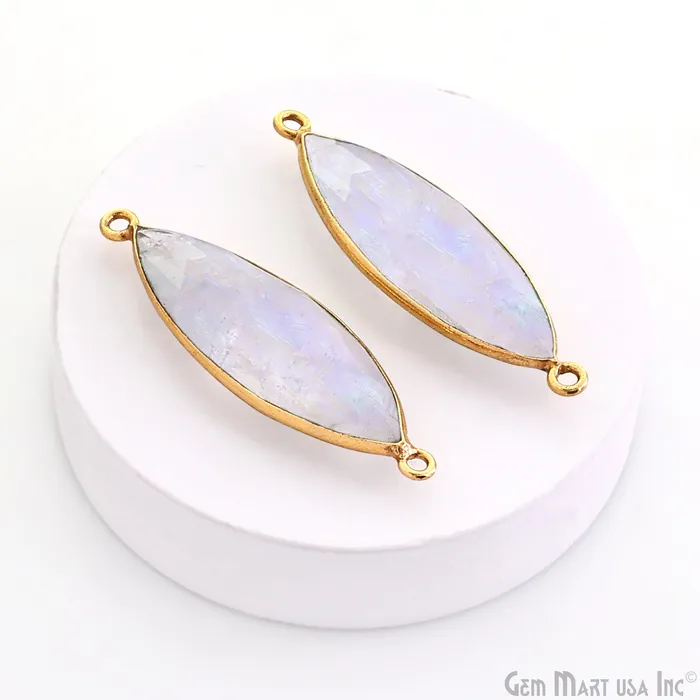Rainbow Moonstone Marquise 38x11mm Gold Plated Double Bail Gemstone Connector GemMartUSA PreStyled Sets