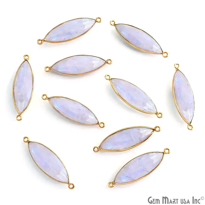 Rainbow Moonstone Marquise 38x11mm Gold Plated Double Bail Gemstone Connector GemMartUSA PreStyled Sets