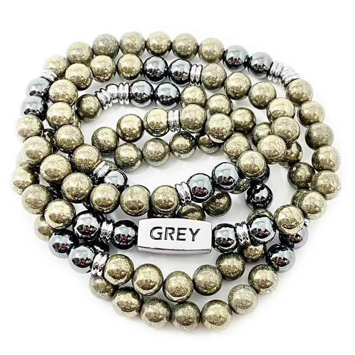 RETIRED 8mm Elizabeth April Channeled Grey Zeta Sacred Geometry Limited Edition Cosmic Species Stretch Mala Bracelet Necklace Lily Rose Jewelry Co Bracelets