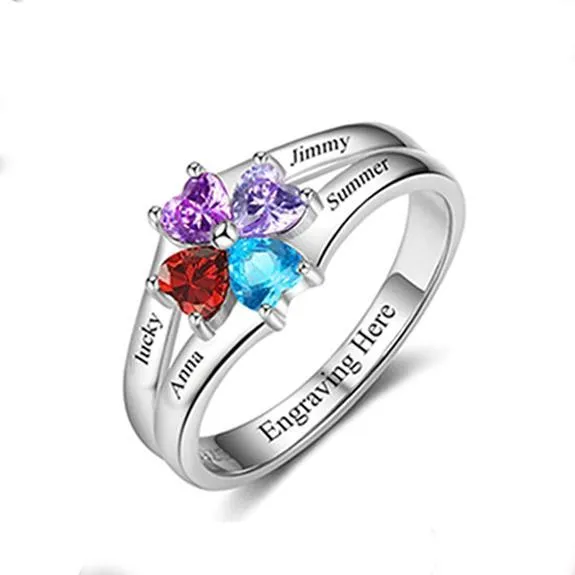 Rings 4 Sterling Silver Personalized Mothers Ring with Birthstones Custom Engraved Engagement Promise Silver Rings for Women Personalized Jewel