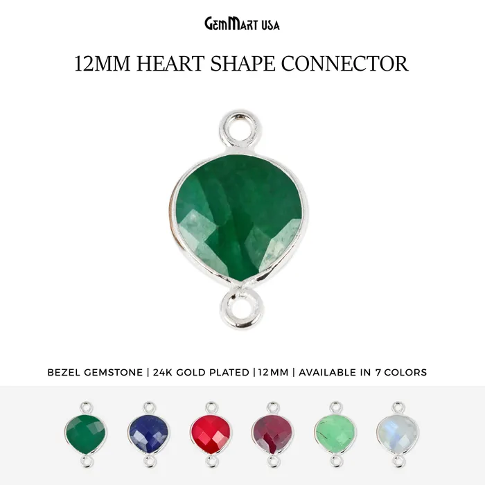 Rings GemMartUSA Heart 12mm Silver Bezel Double Bail Gemstone Connector