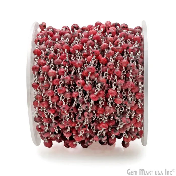Rings GemMartUSA Rhodochrosite Jade 4mm Faceted Beads Silver Plated Wire Wrapped Rosary Rings GemMartUSA Rhodochrosite Jade 4mm Faceted Beads Silver Plated Wire Wrapped Rosary