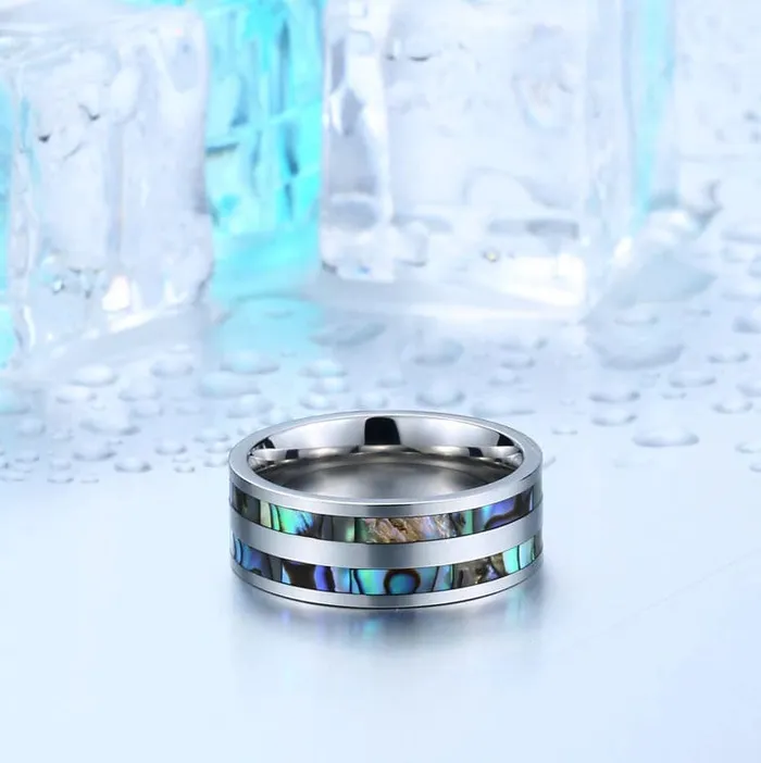 Rings Minx London Seashell Ring Stainless Steel Ring Mens Wedding Ring Stainless Steel Rings Womens Wedding Band Wedding Band Wedding Ring 8mm