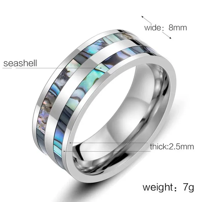 Rings Minx London Seashell Ring Stainless Steel Ring Mens Wedding Ring Stainless Steel Rings Womens Wedding Band Wedding Band Wedding Ring 8mm