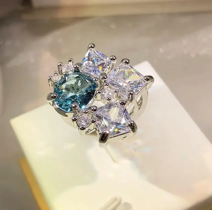 Rings Minx London Womens Big Diamond Ring Womens Statement Ring Aquamarine Diamond Ring Blue Diamond Ring Blue Tourmaline Ring Blue Gemstone