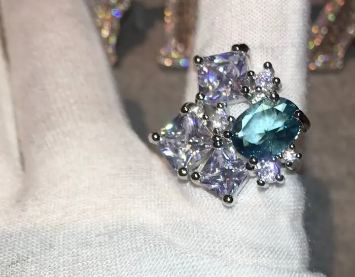 Rings Minx London Womens Big Diamond Ring Womens Statement Ring Aquamarine Diamond Ring Blue Diamond Ring Blue Tourmaline Ring Blue Gemstone