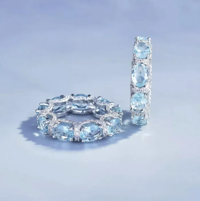 Rings Minx London Womens Eternity Ring Eternity Ring Blue Diamond Ring Aquamarine Diamond Ring Aquamarine Engagement Ring Topaz Diamond Ring