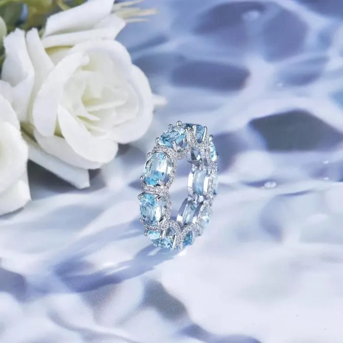 Rings Minx London Womens Eternity Ring Eternity Ring Blue Diamond Ring Aquamarine Diamond Ring Aquamarine Engagement Ring Topaz Diamond Ring