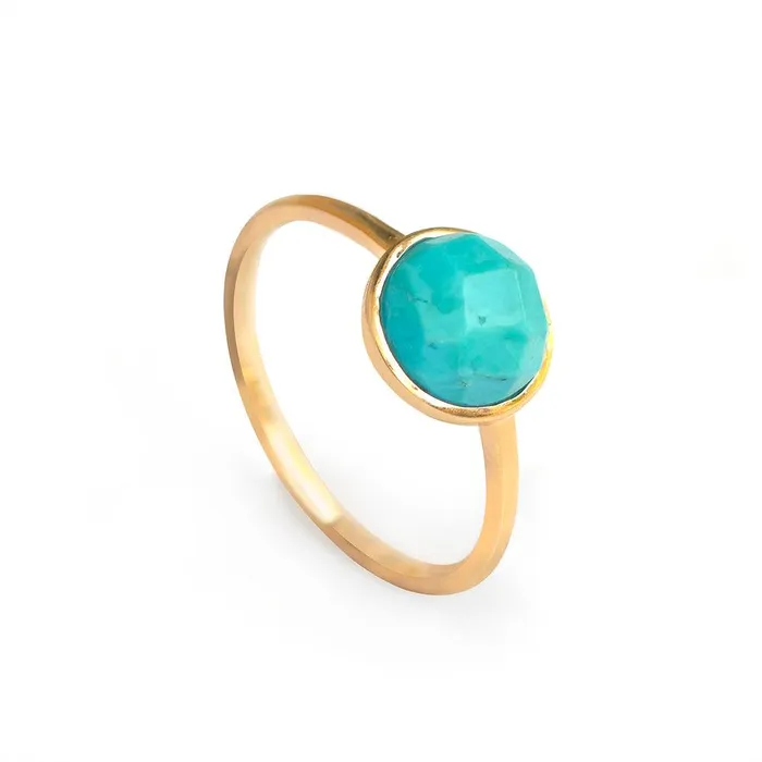Rings YoTreasure 203 Ct Turquoise Solid 10k Yellow Gold Ring Jewelry