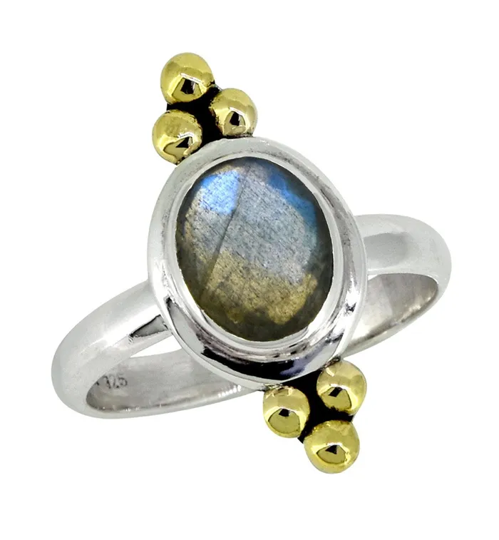 Rings YoTreasure Labradorite Solid 925 Sterling Silver Brass Ring Jewelry