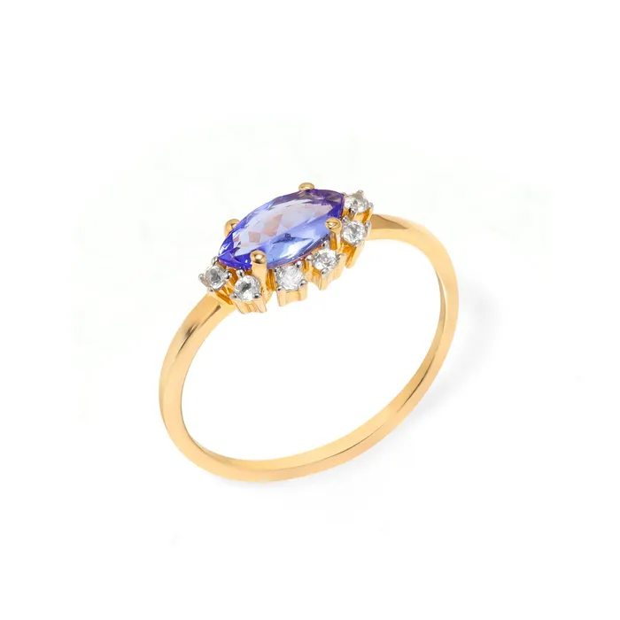 Rings YoTreasure Tanzanite White Topaz 10kt Yellow Gold Minimalist Ring 060 ct tw