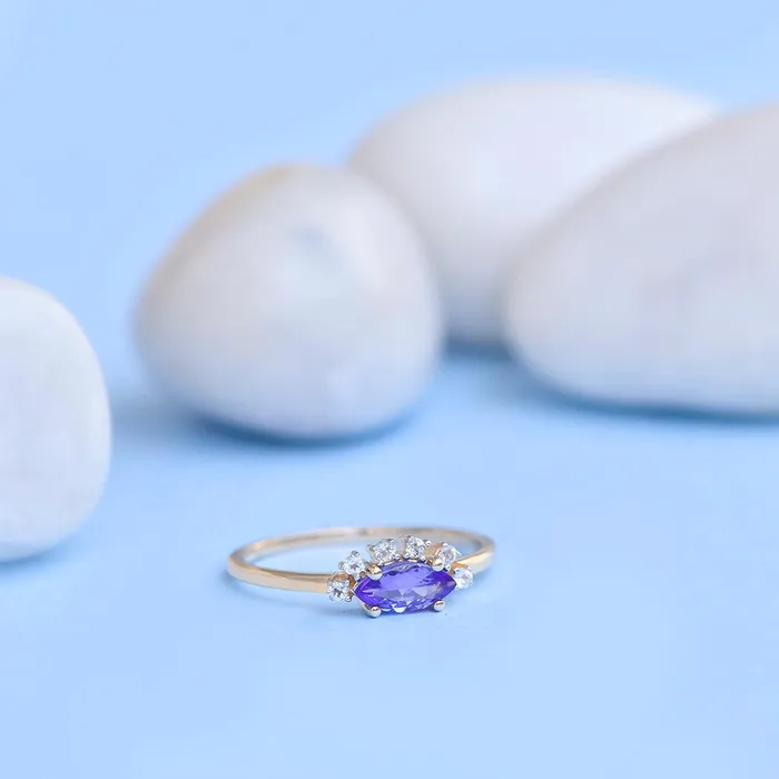 Rings YoTreasure Tanzanite White Topaz 10kt Yellow Gold Minimalist Ring 060 ct tw