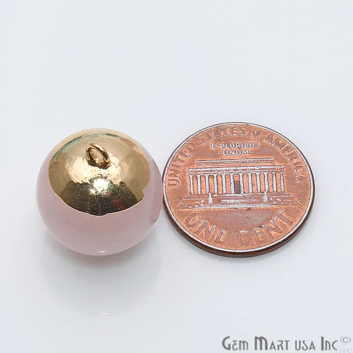 Rose Quartz 16x20mm Gold Electroplated Single Bail Charm Ball Connector GemMartUSA Charm Necklaces