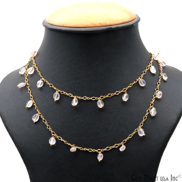 Rose Quartz Tumble Beads 8x5mm Gold Plated Cluster Dangle Chain GemMartUSA Charm Necklaces