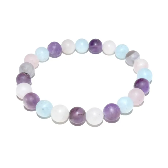 Triple Power Amethyst Rose Quartz Aquamarine Spiritual Awareness Matte 8mm Stretch Bracelet Lily Rose Jewelry Bracelets