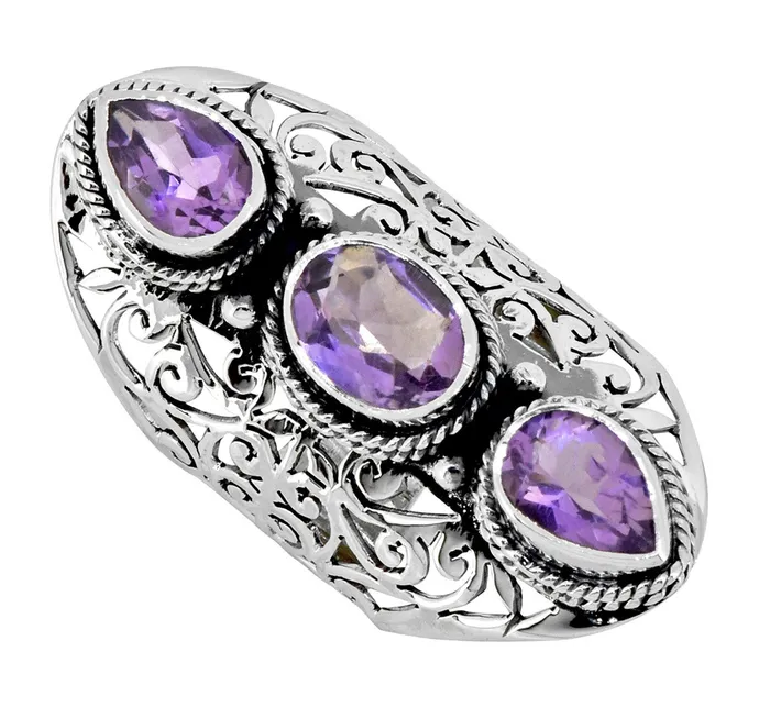 YoTreasure Rings Amethyst Solid 925 Sterling Silver Designer Filigree Ring Jewelry