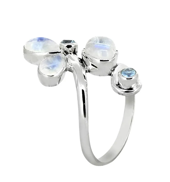 YoTreasure Rings Moonstone Swiss Blue Topaz 925 Sterling Silver Designer Ring Genuine Gemstone Jewelry For Women